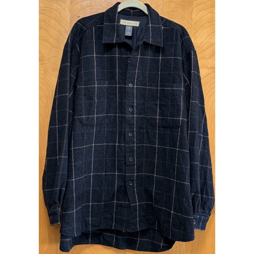 NATURALIFE‎ Vintage Men's Wool Plaid Flannel Shirt Jacket Heavyweight Shacket XL
